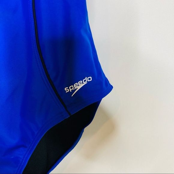Speedo Blue Racerback Athletic Training One Piece Swimsuit Black Stripe - Picture 8 of 8